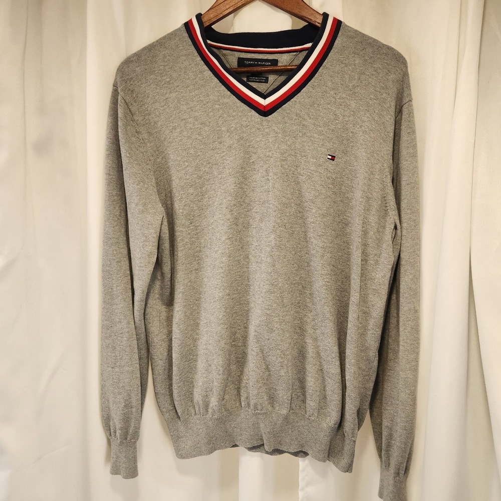 Tommy Hilfiger Mens Sweater Pullover V-Neck Casual Cotton Long Sleeve Outerwear